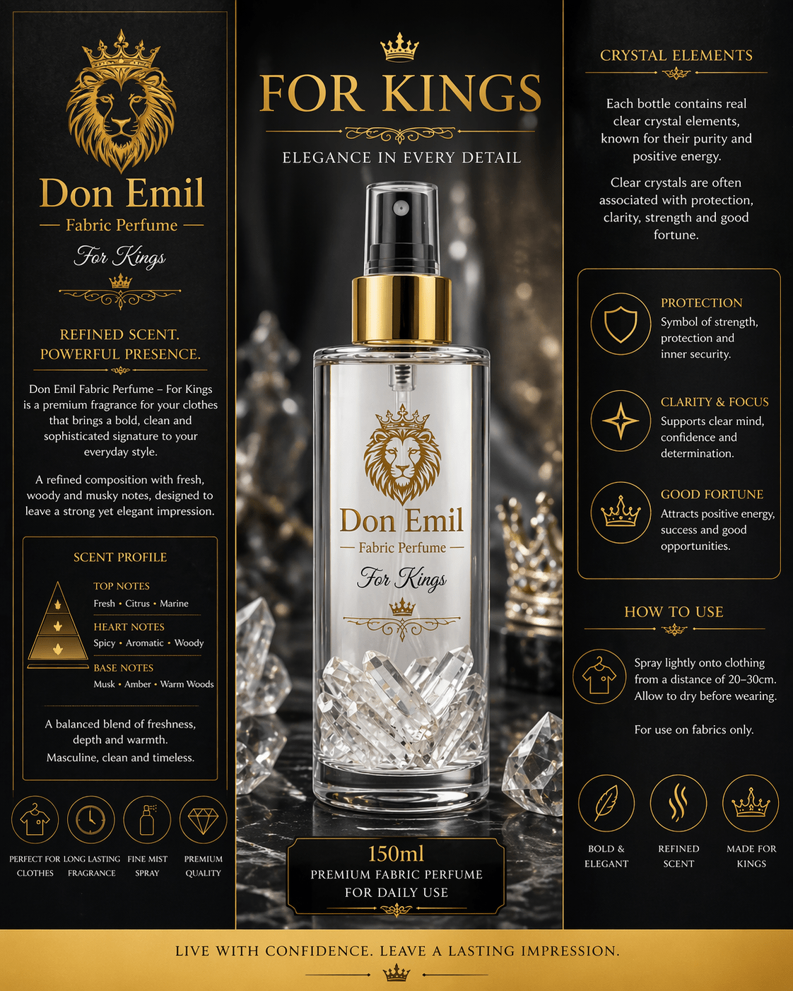 Don Lion Fabric Perfume 150ml (Clear Crystal Edition – For Kings) - Matrixes