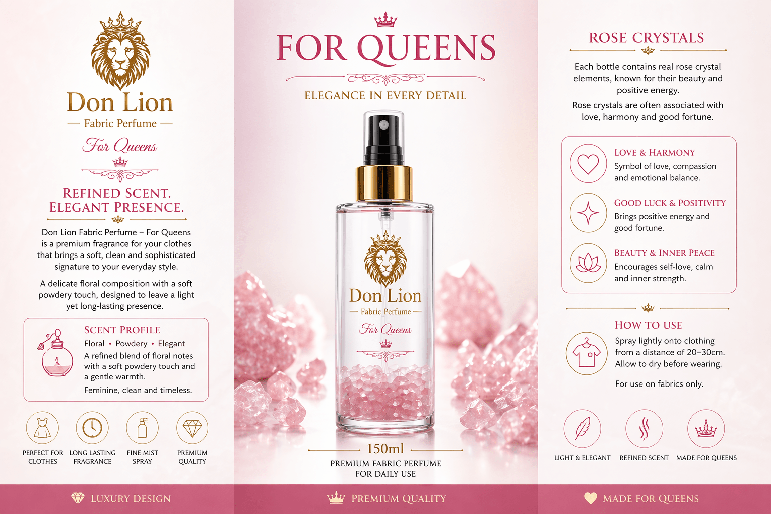 Don Lion Fabric Perfume 150ml (Rose Crystal Edition – For Queens) - Matrixes